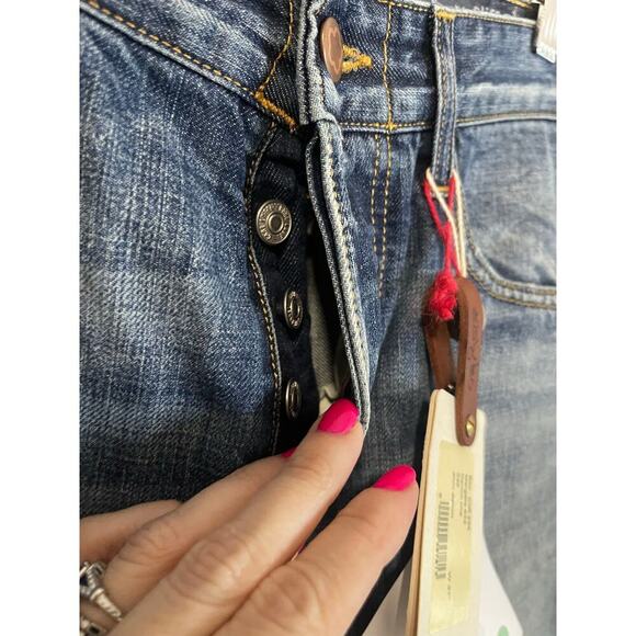 Care Label Men’s Italian Button Fly Dark Distressed Denim - Picture 5 of 6